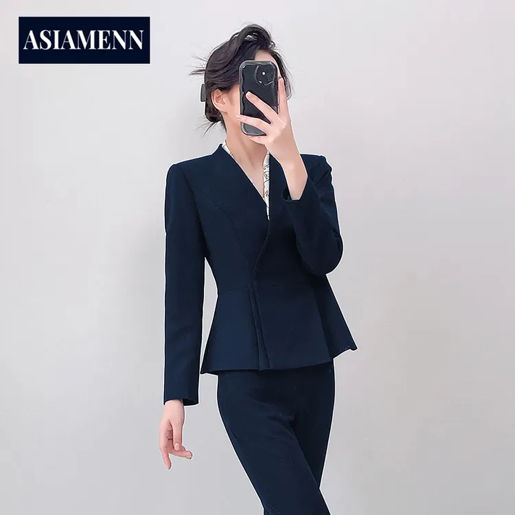 藏青色西装套装女2025春秋高端酒店经理职业正装前台接待长袖工装