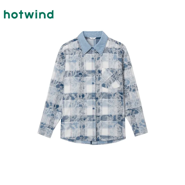 热风2025年春季新款女士扎染格子衬衫F02W25110