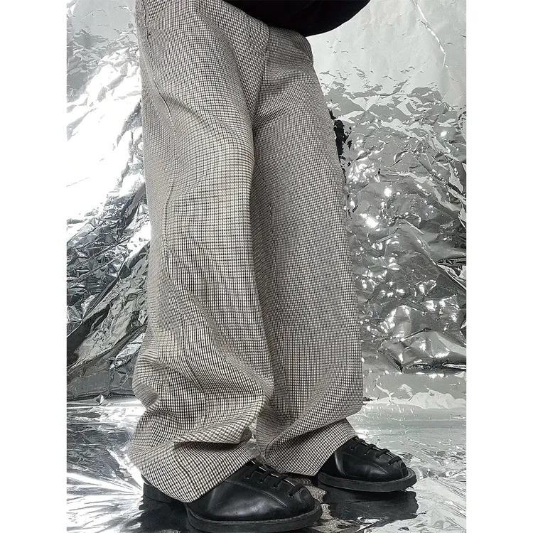 Pointless 24SS 原创百搭设计感千鸟格微喇休闲宽松垂感长裤男女