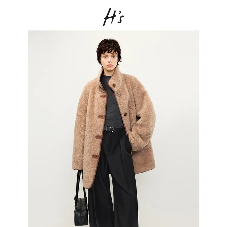 人造皮草 H'S仿麂皮立领短外套女25冬新款高级设计进口澳