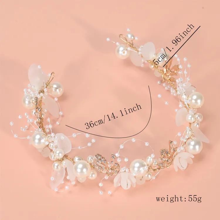 金色简单红色大方新娘发带花环头饰复古手工珍珠头带新款大气发饰