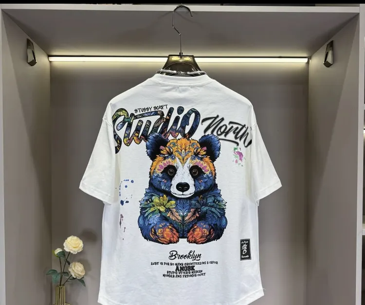 夏季潮流时尚卡通男士短袖t恤个性印花百搭休闲青春流行圆领创意