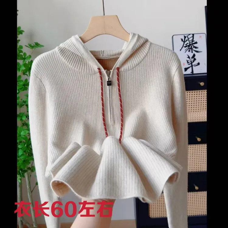 2805冬季连帽一体绒毛衣女秋冬新款时尚洋气爆款外穿加厚针织衫