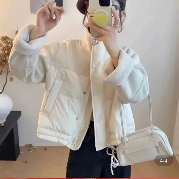 冬季新款皮毛一体保暖棉衣棉服小个子加绒宽松型长袖时尚拼接外套