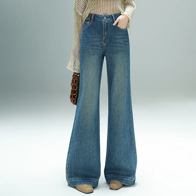 正品高端阔腿牛仔裤春秋新款爆款高腰显瘦高级感大裤脚喇叭拖地裤