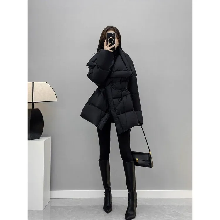 羽绒服女2025冬季新款名媛短款时尚气质韩版高档大翻领收腰外套潮
