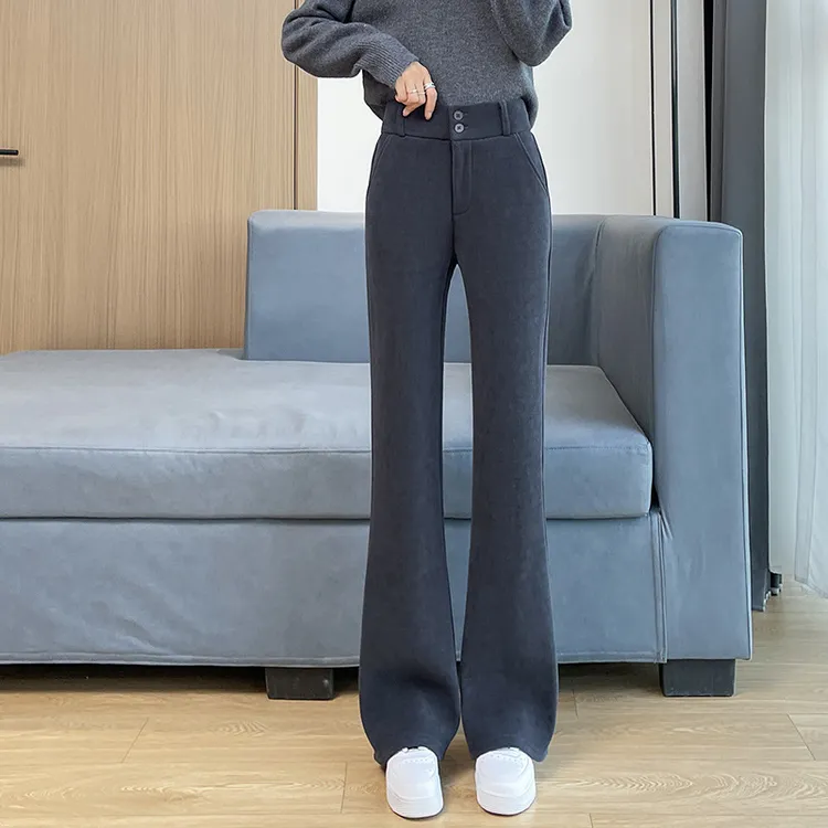 加绒加厚微喇叭裤子女2025新款秋冬今年流行爆款垂感灯芯绒阔腿裤
