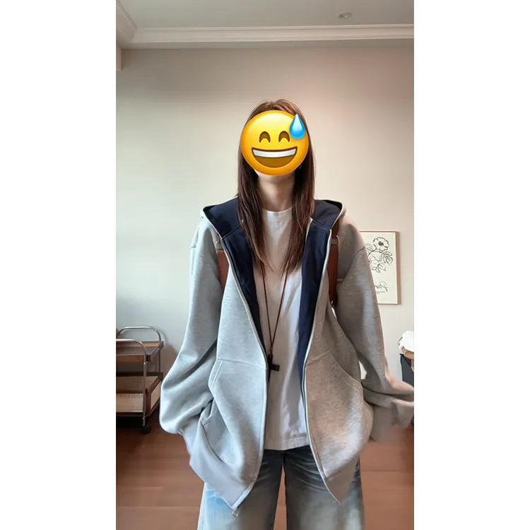 oversize多口袋撞色重磅硬挺卫衣秋季男连帽潮牌宽松开衫外套