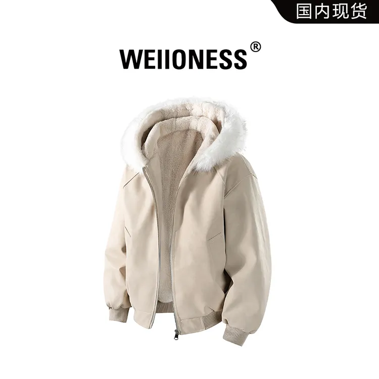 WEIIONESS美式大毛领座山雕棉衣男款冬季加绒加厚防寒棉服外套