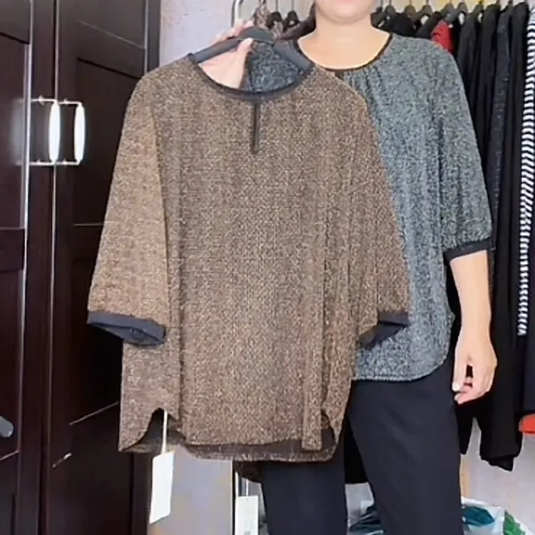 妙唐亮丝时尚大码新款弹力女士上衣3157橘金圈圈