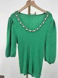 6101-不起球不褪色纯色短袖泡泡袖毛针织衫圆领