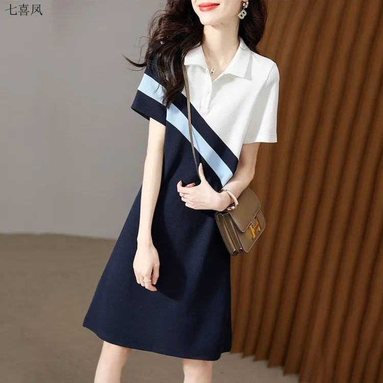 新款显瘦拼接大码连衣裙夏季韩版通勤短袖时尚修身女装