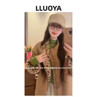 LLUOYA - 小豹纹两面穿皮毛一体加厚麂皮绒外套