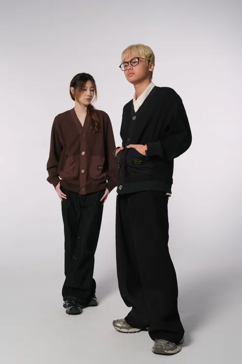 日单!高克重秋季男女情侣款宽松V领大口袋休闲针织开衫外套 5255