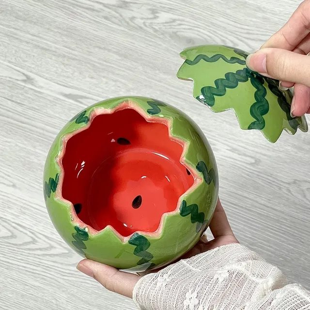 西瓜杯子家用喝水杯女生高颜值创意陶瓷马克杯带盖牛奶咖啡杯礼物