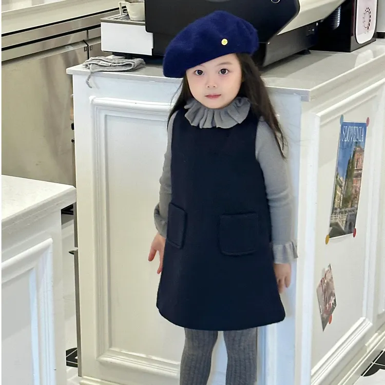 秋冬季新款洋气套装呢子背心裙甜美荷叶边领毛衣韩系宝宝秋装套装