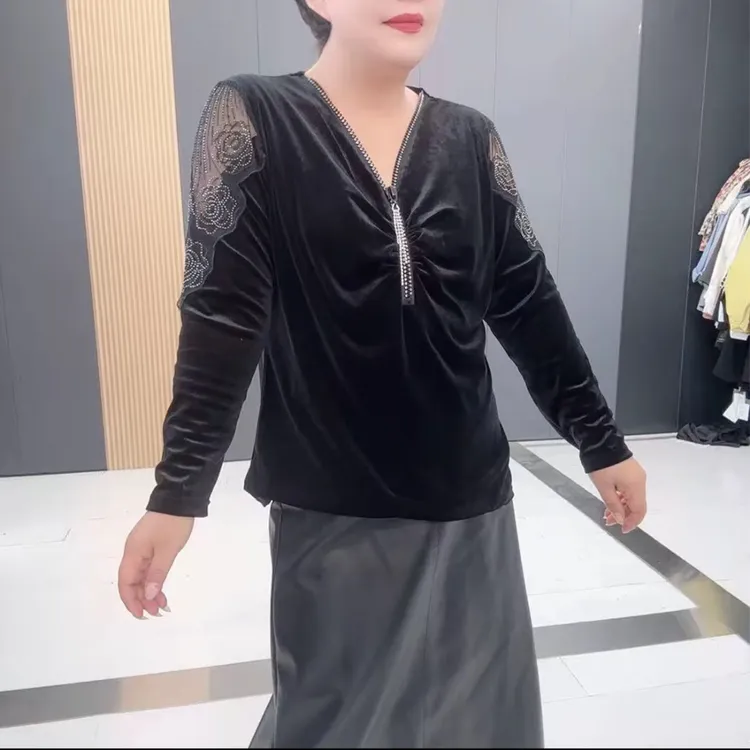 蕾丝长袖镂空常规宽松气质春季网红潮流女时尚休闲百搭黑色-2177