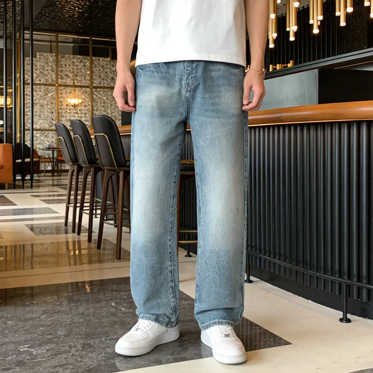 柏堡里直筒裤男痞帅男士弹力牛仔裤潮流韩版时尚复古宽松水洗裤子