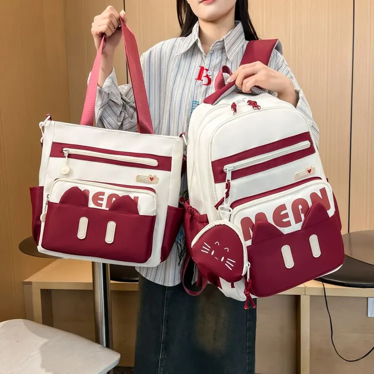 初中生书包女猫耳双肩包简约学生韩版原宿大容量百搭背包防泼水qt