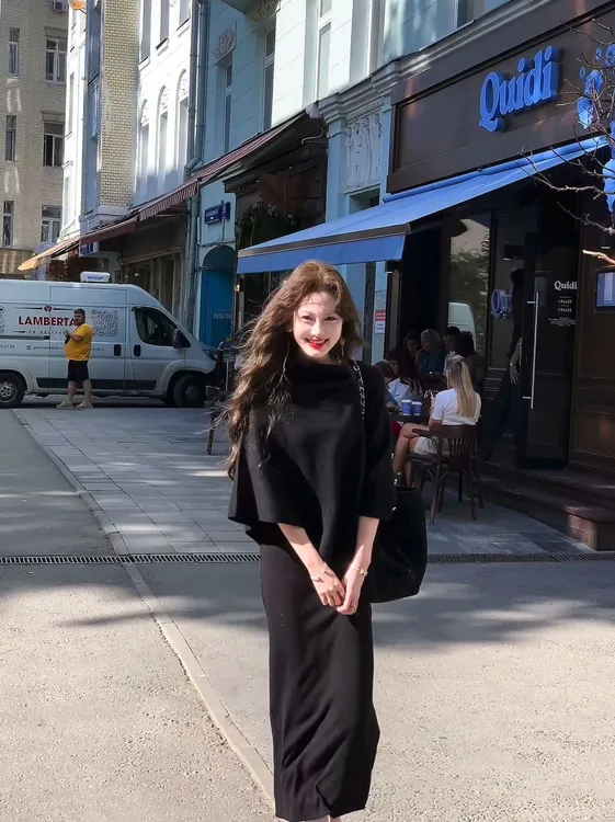 2025早秋新款时尚套装大披肩女百搭斜扣宽松高级感显瘦洋气半裙