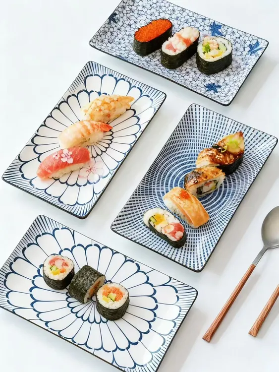 瓷县令9英寸和风寿司盘日式和风陶瓷创意餐盘釉下彩碗具日式复古