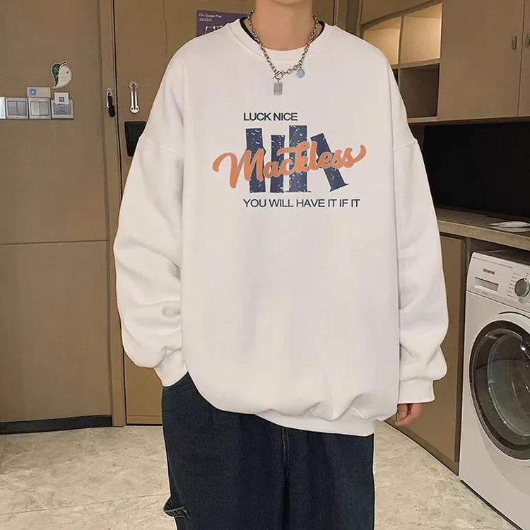 重磅纯棉长袖卫衣男春秋薄款宽松美式潮牌青少年初高中生圆领上衣