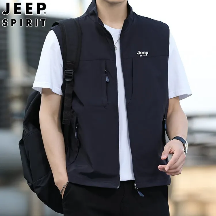 JEEP吉普男款春秋季薄款马甲春秋季男士马夹外穿美式休闲户外外套