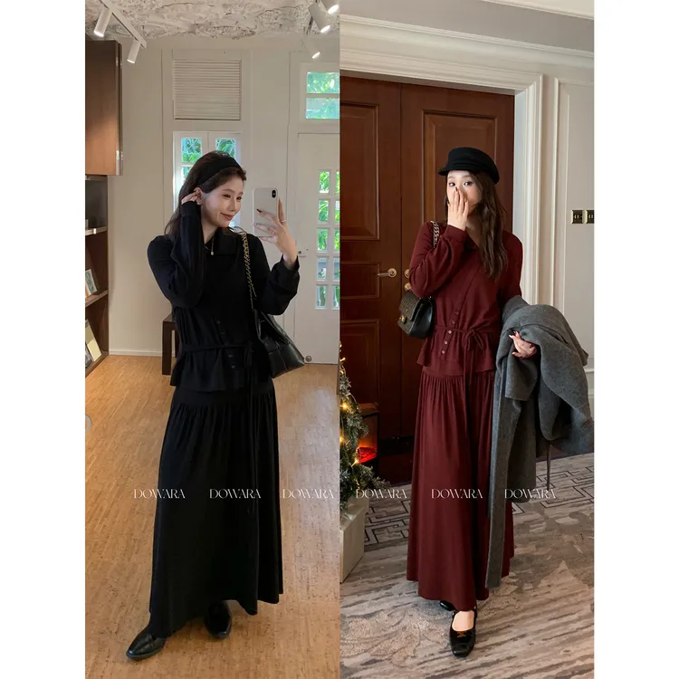 大婉酱微胖定制小众气质针织绑带上衣垂坠裙半身裙两件套女 1333D