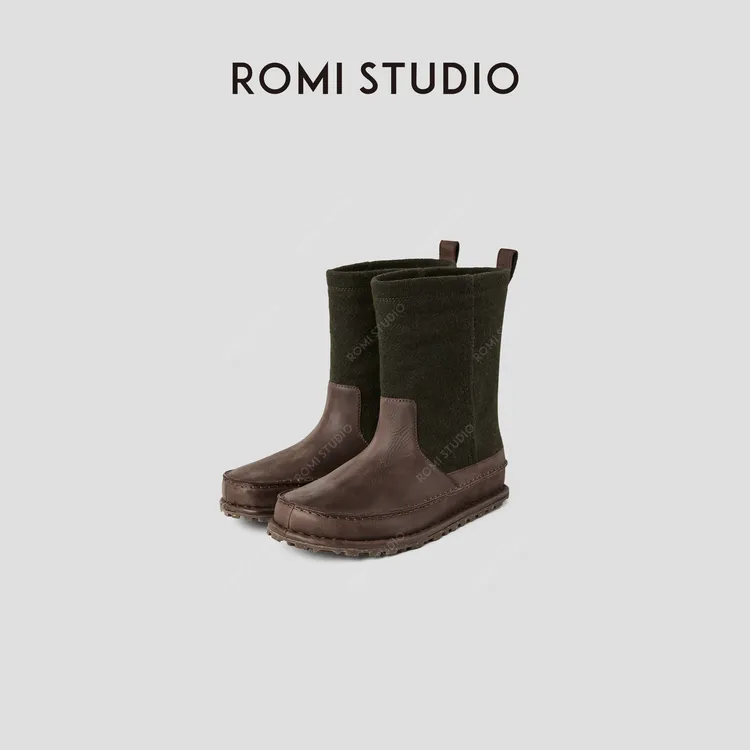 ROMI STUDIO"复古独特"皮质绒面拼接提拉徒步雪地靴 RWCWP35247