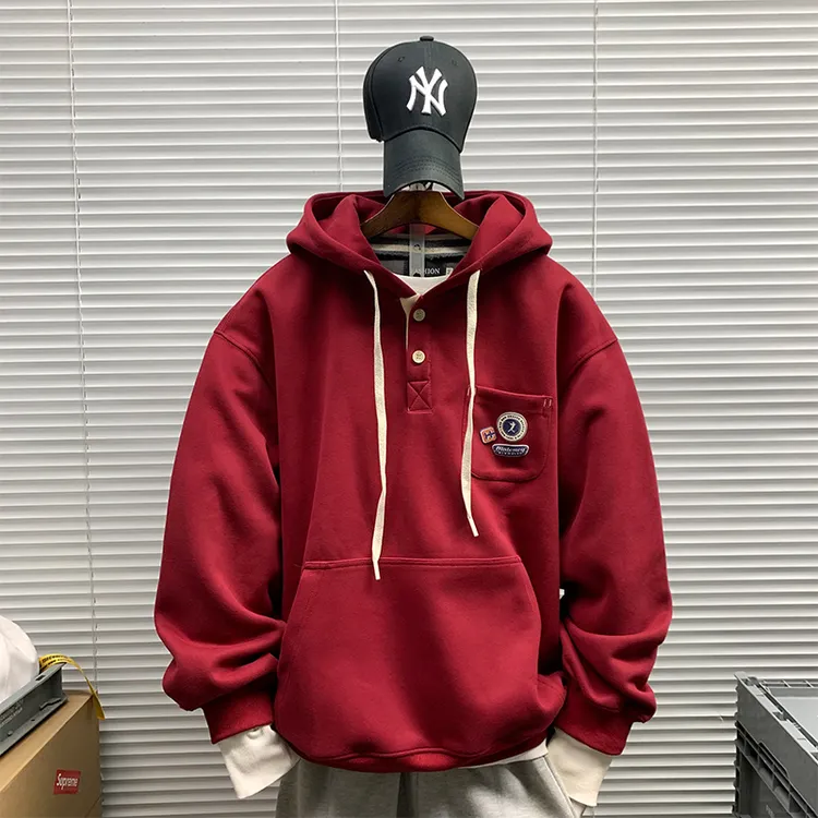 美式潮牌连帽套头重磅卫衣外套男士春秋新款休闲宽松高街百搭帽衫