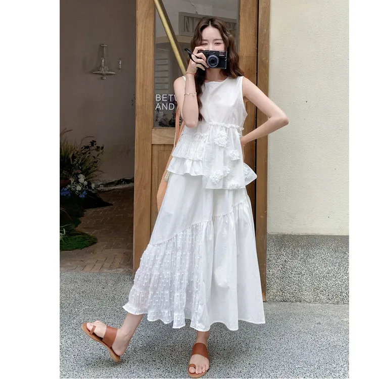 珩绣2025年夏女装圆领白色玫瑰花语上衣半身裙套装JS-88797-1