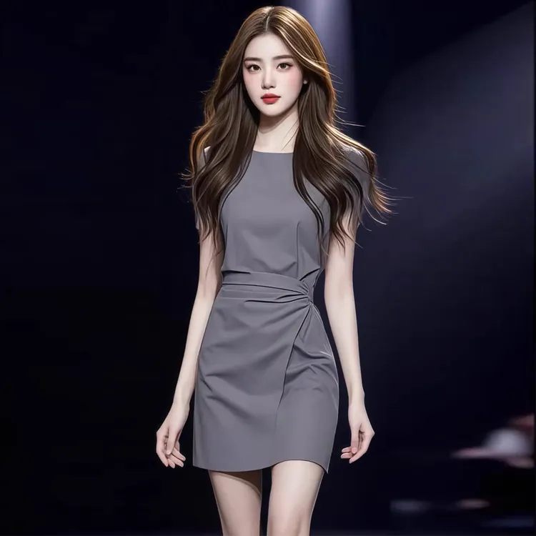 拉夏贝尔时尚后妈裙女2025夏季新款爆款气质收腰显瘦减龄法式短裙