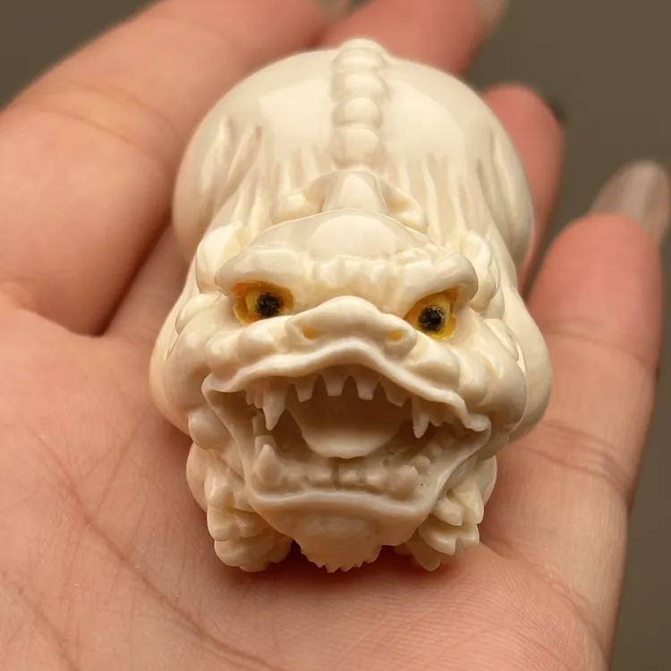 纯天然猛犸牙八方来财貔貅手把件（保真猛犸牙假一赔四）