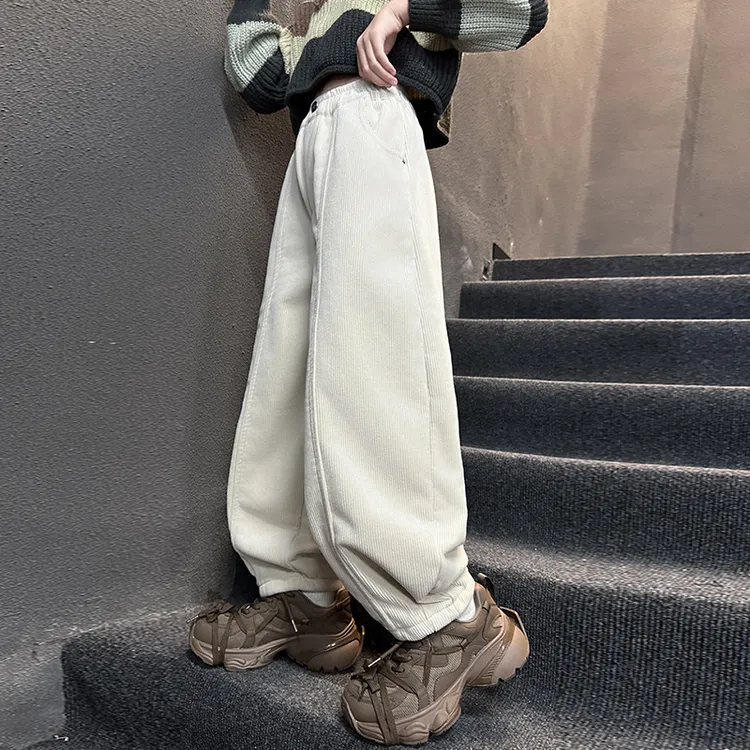 儿童冬装大女童装灯芯绒裤子加绒加厚秋冬款一体绒直筒裤冬季棉裤