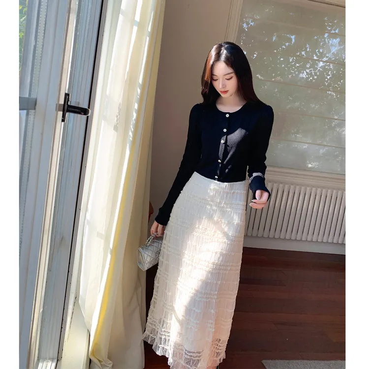 GERTCOREL2025新款春秋季法式修身显瘦长裙高档洋气针织连衣裙女