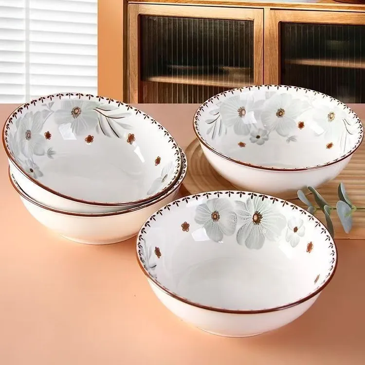 雅致7英寸面碗6只装高温釉下彩陶瓷