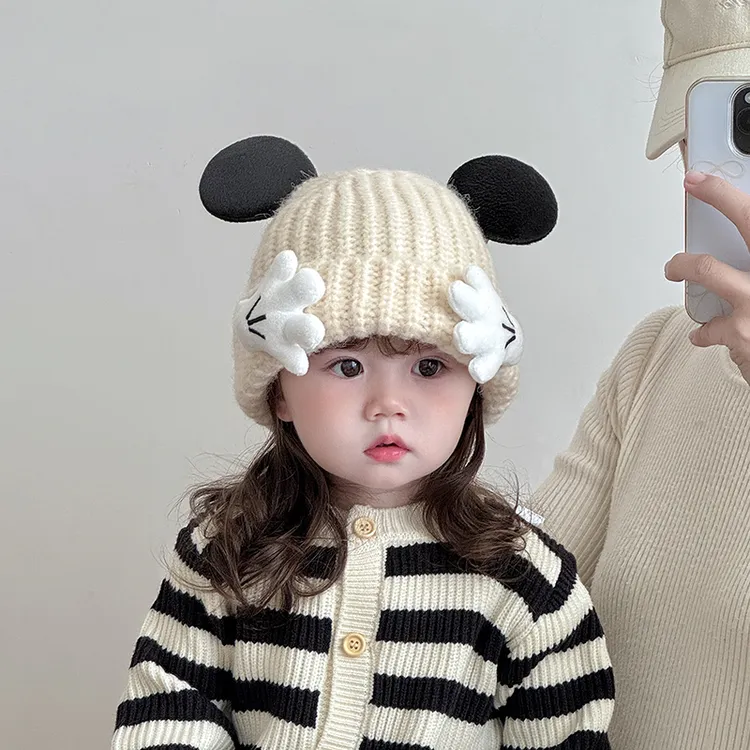 儿童帽子冬天毛线帽加厚保暖可爱手掌男女宝宝套头针织帽护耳帽韩