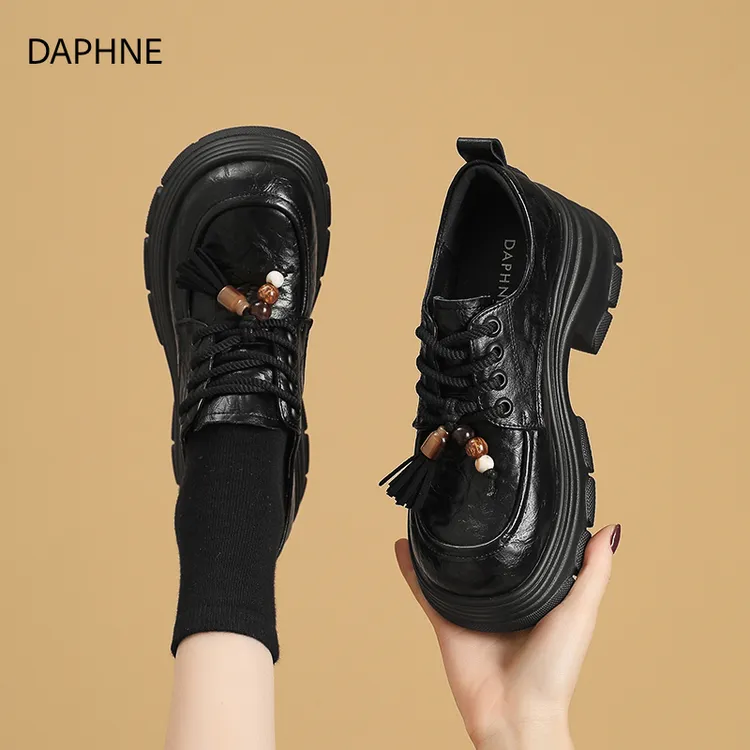 达芙妮乐福鞋2025秋季新款厚底系带德比鞋英伦风小皮鞋粗跟女鞋子