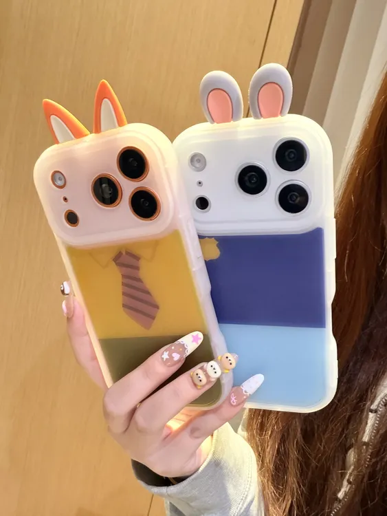 卡通可爱尼克朱迪色块磨砂小胖妹壳适用苹果17/16/15/防摔壳