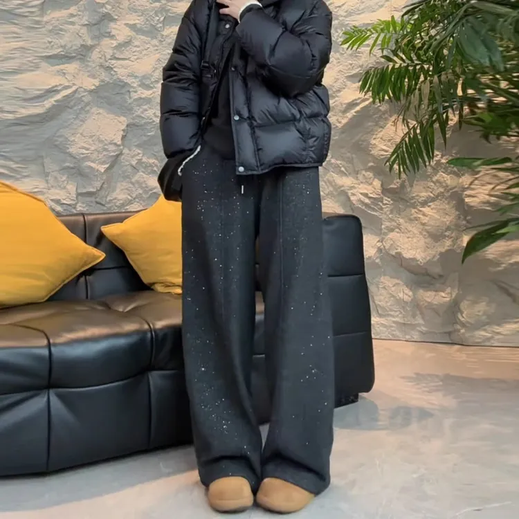 【幺妹专属】【运补6-8元】2025新款冬季阔腿弯刀裤加绒加厚休闲撒银弯刀裤