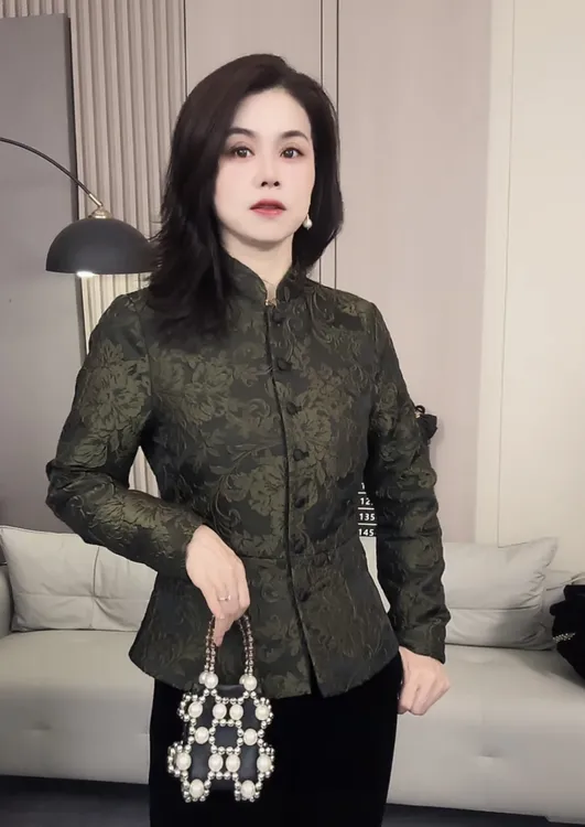 中式云锦缎浮雕花加棉轻薄棉服国风外套