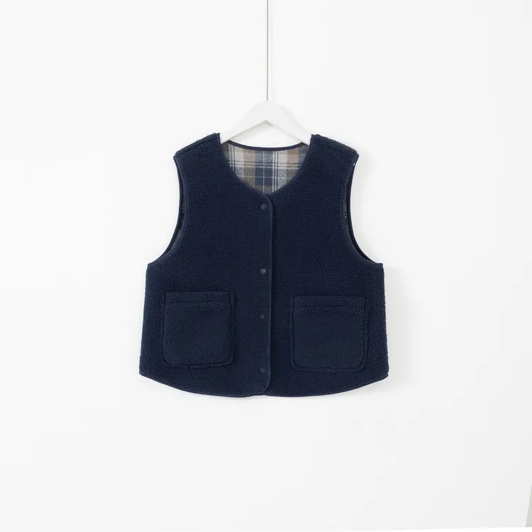 几里与麻 两面穿格纹摇粒绒棉马甲 2092346