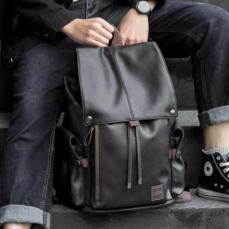 潮流休闲皮包背包男士双肩包大学生书包高中生大容量旅行包电脑包