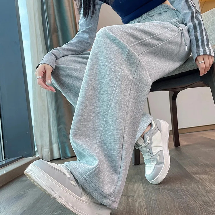 运动弯刀阔腿裤女春秋加绒裤子女秋冬休闲宽松镰刀裤香蕉直筒卫裤