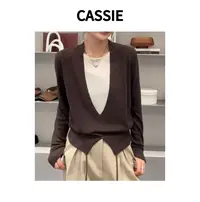 CASSIE假两件下摆开叉拼接长袖针织衫女秋季宽松显瘦