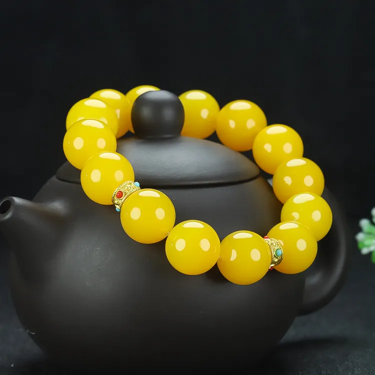 天然玉石 鸡油黄典藏玛瑙手串