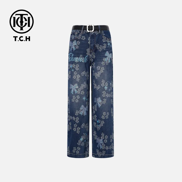 TCH私服烫钻工艺新时尚淑女百搭新潮流牛仔裤T75C20E5112轻奢tch