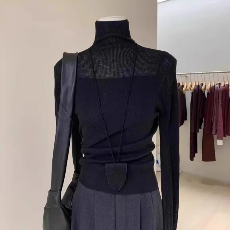 芯娇晴杭州四季青高端女装批发广州十三行欧货高领打底内搭针织衫