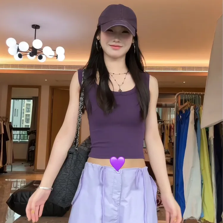 高密棉纯欲领遮副乳修身背心酒红色显白蓝草莓粉紫色