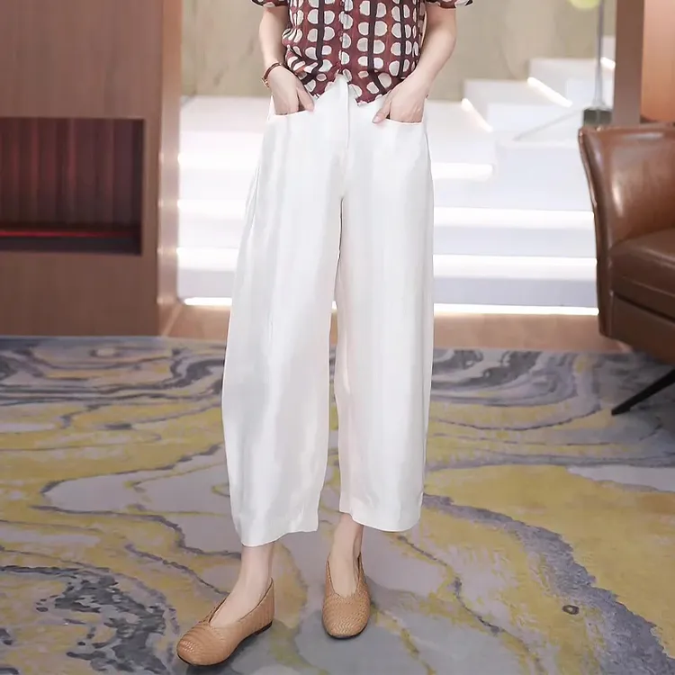 巨好看的白色抗皱天丝亚麻裤女夏薄款2025新款高腰垂感直筒八分裤